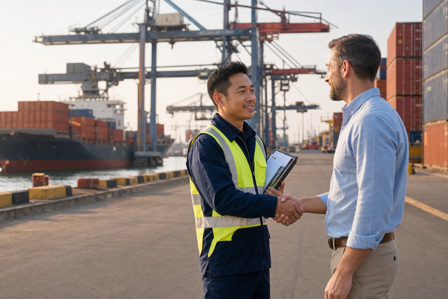 Freight partners working together at a container terminal