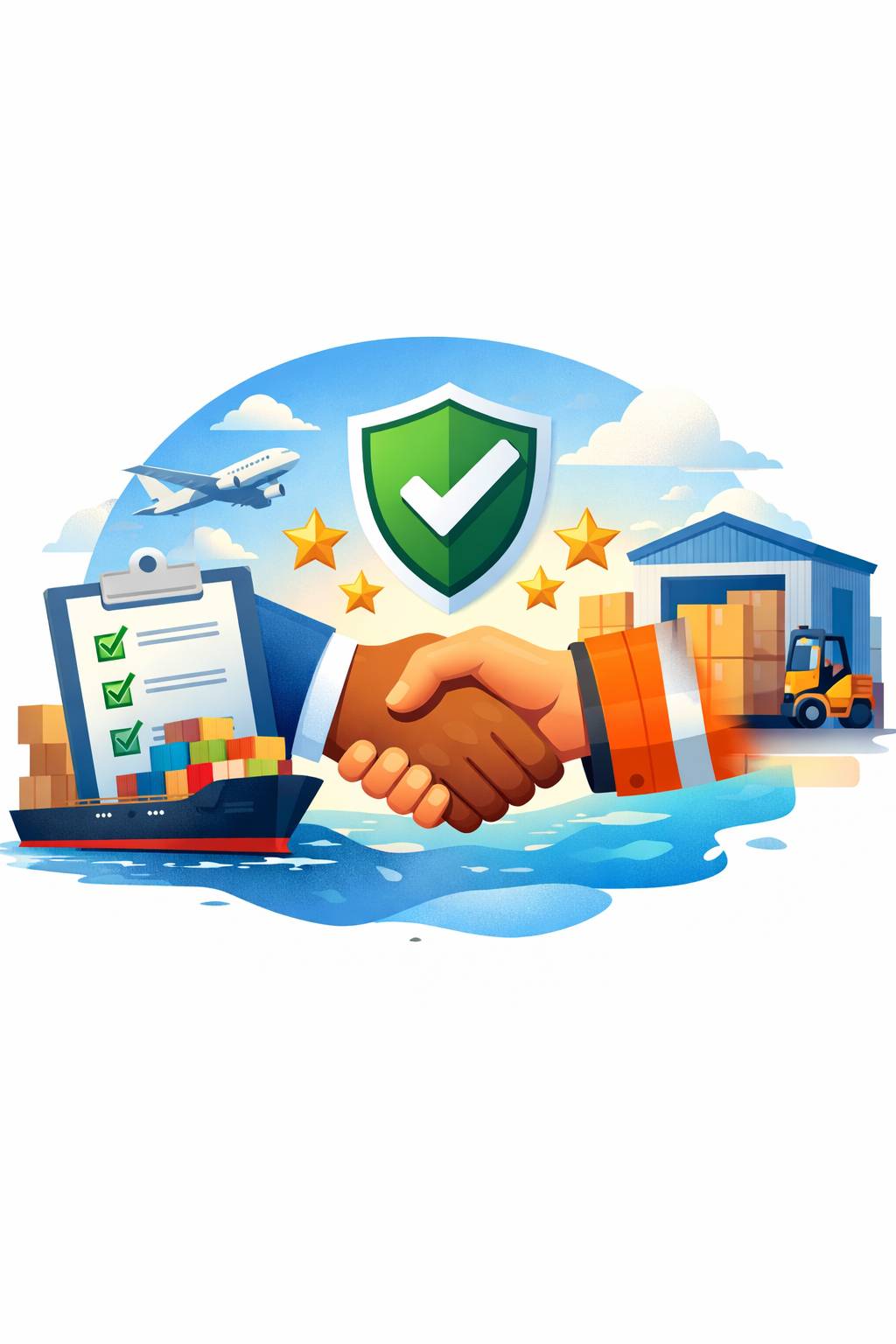Illustration of verified courier shaking hands